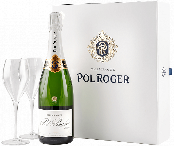 Игристое вино Pol Roger Reserve Champagne AOC (gift box with 2 glasses), 0.75 л