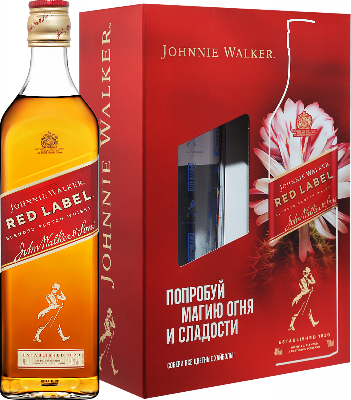 Джонни Уокер Рэд Лэйбл Блендед купажированный виски в подарочной упаковке с бокалом 0.7 л