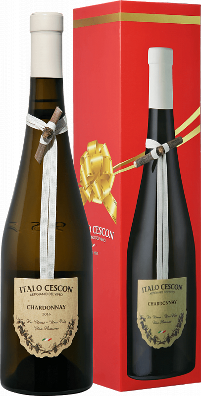 Вино Шардоне Пиаве DOC Итало Ческон в подарочной упаковке 2016 0.75л
