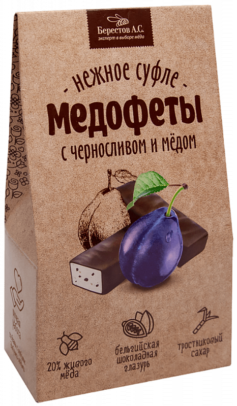 Медофеты Суфле в шоколадной глазури Чернослив и Мед Галаганча 150г