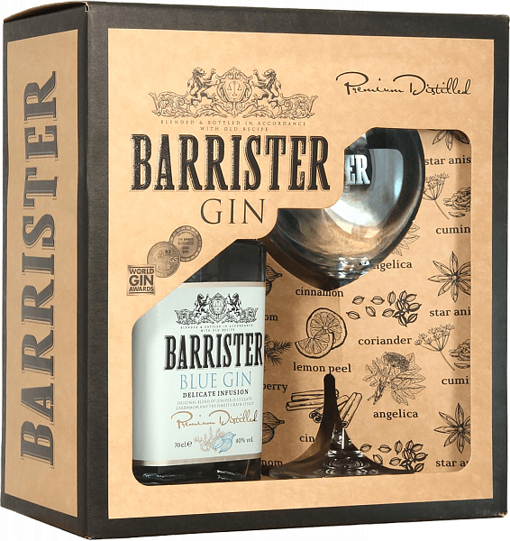 Barrister Blue Gin (gift box with a glass), 0.7л