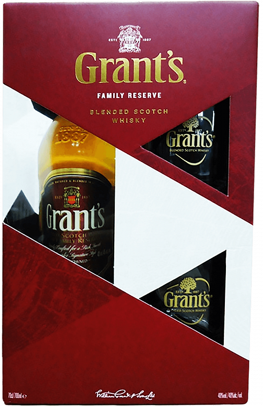 Грантс Фэмили Резерв купажированный шотландский виски в подарочной упаковке с двумя стаканами 0.75 л